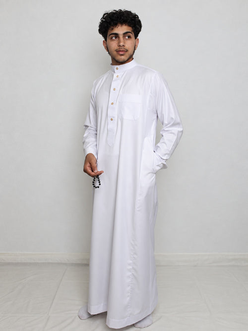 Premium White Thobe with Buttons