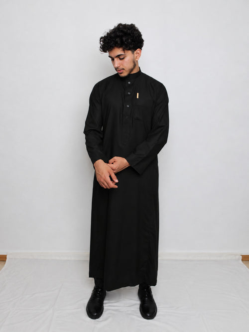 Premium Black Thobe with Buttons
