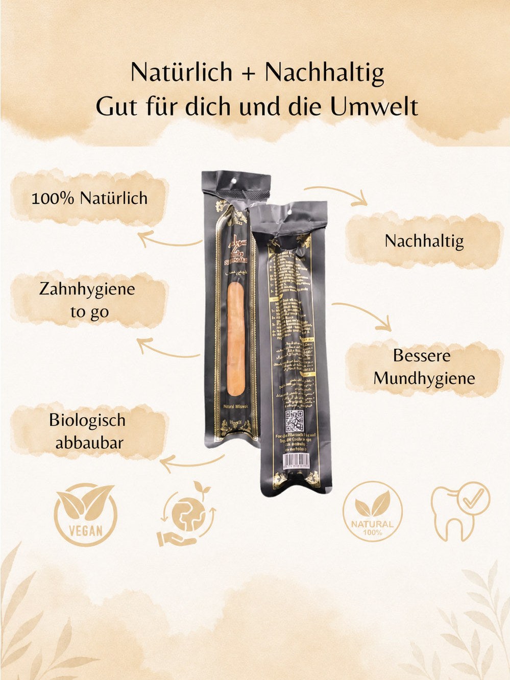 Verpackte Miswak-Sticks – natürliche und nachhaltige Zahnpflege